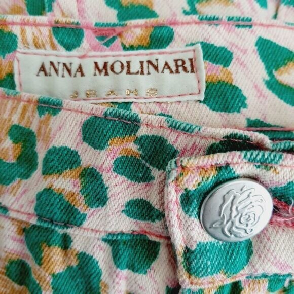 ANNA MOLINARI Floral Embroidered Crop Jeans Leopard Print Sz M - Picture 11 of 12
